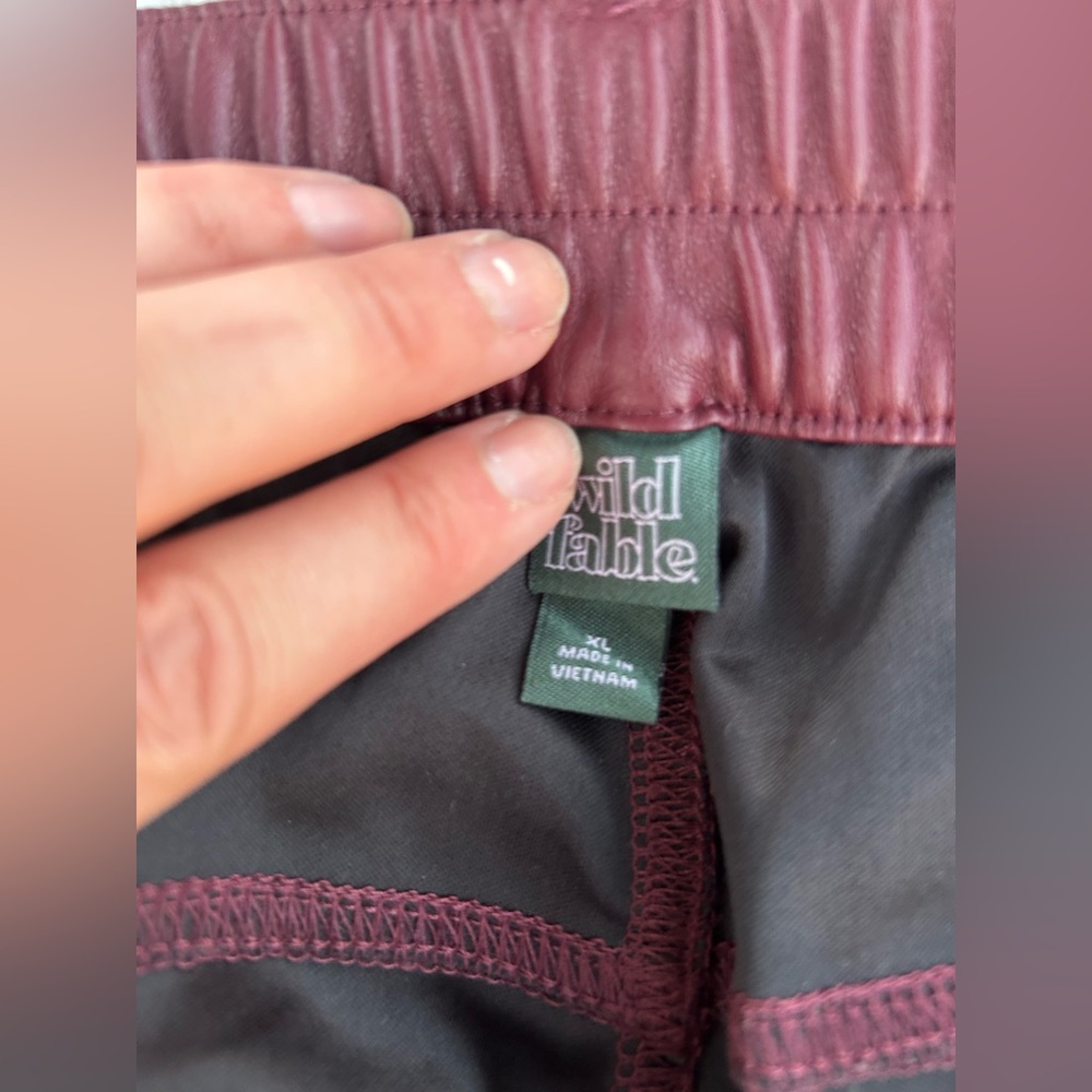 Burgundy Faux Leather Cargo Pant - Picture 2 of 3